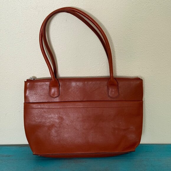 Hobo International Leather Handbag with Zip Closure In Cognac Brown - Picture 1 of 9